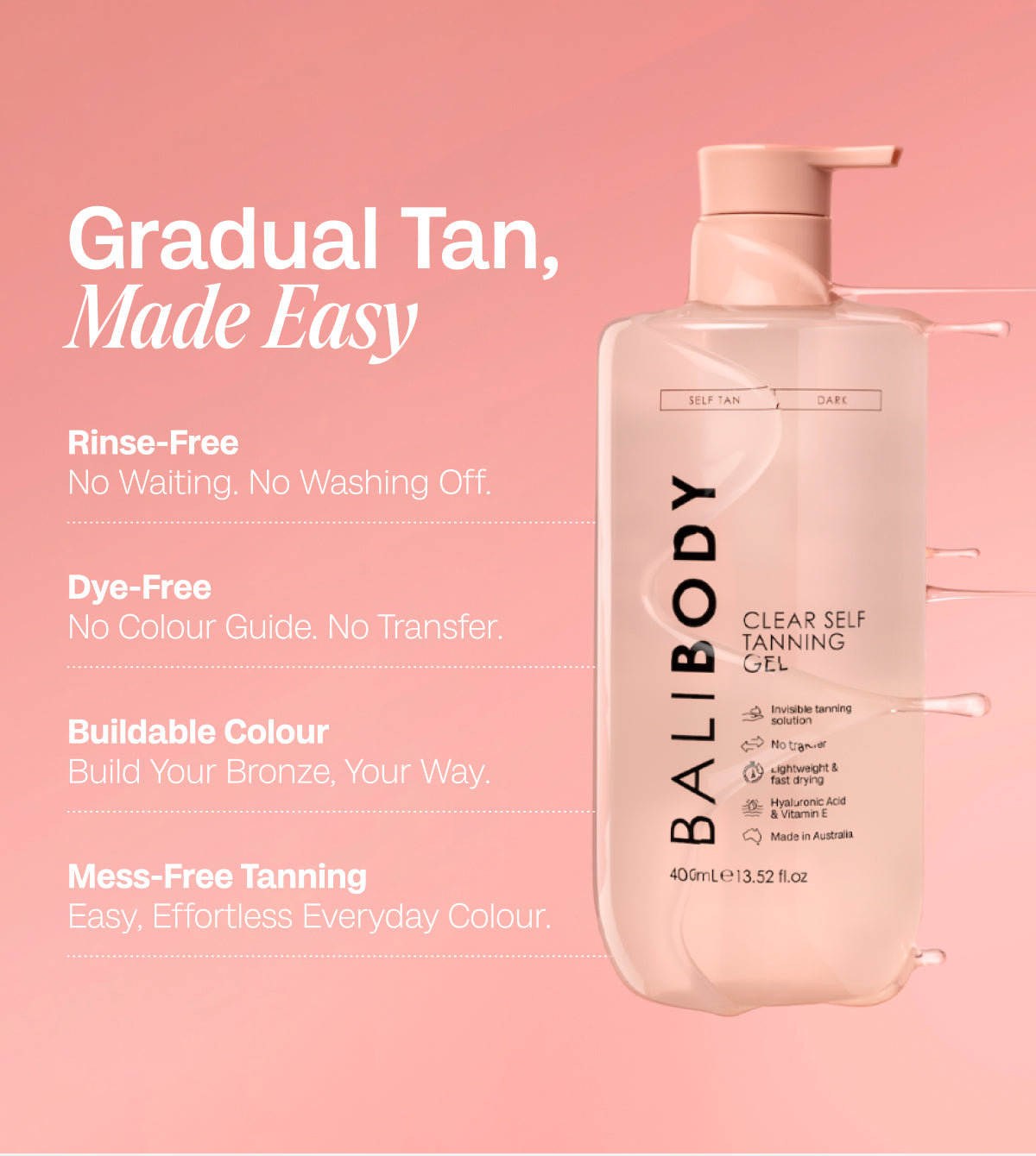 Clear Self Tanning Gel - Rinse-Free Formula - Bali Body USA